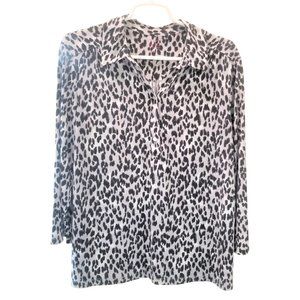 212 Collection Black Cheetah Print Women’s Top Blouse ¾ Sleeve Size Large VGC
